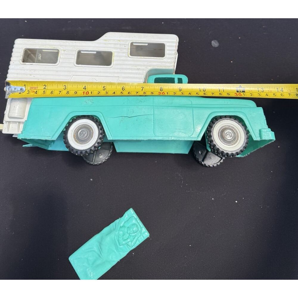 Vintage 1950s Andy Gard Plastic Toy Pick Up TEAL Truck with Camper! -3 - Picture 6 of 12